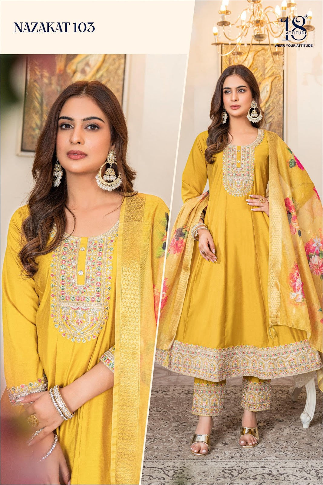 Nazakat 18 Attitude Muslin Readymade Anarkali Suits Wholesale