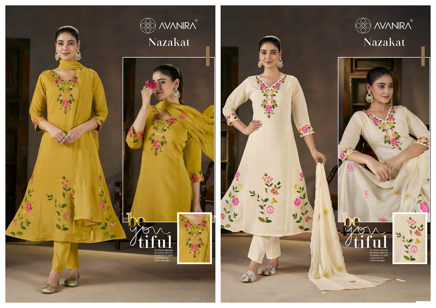 Nazakat Avanira Mal Chanderi Readymade Pant Style Suits Exporter