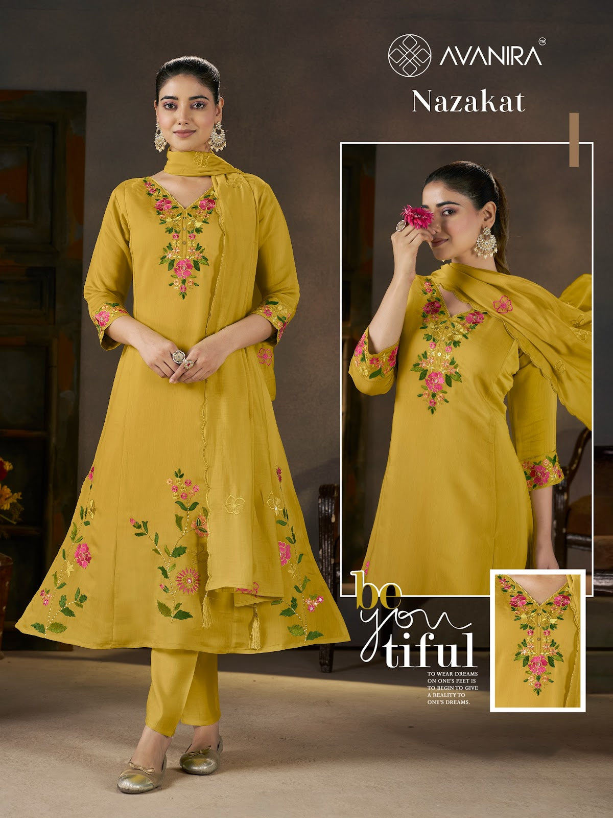 Nazakat Avanira Mal Chanderi Readymade Pant Style Suits Exporter