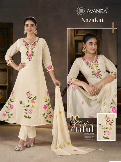 Nazakat Avanira Mal Chanderi Readymade Pant Style Suits Exporter