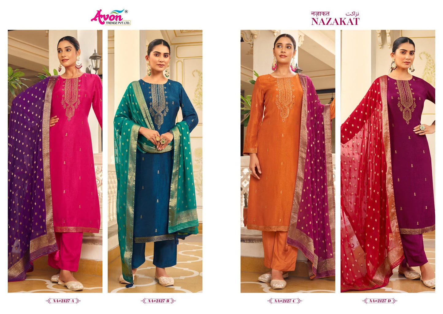 Nazakat Avon Trendz Russian Silk Pant Style Suits Manufacturer Gujarat