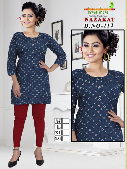 Nazakat Kanha Reyon Short Kurtis Exporter