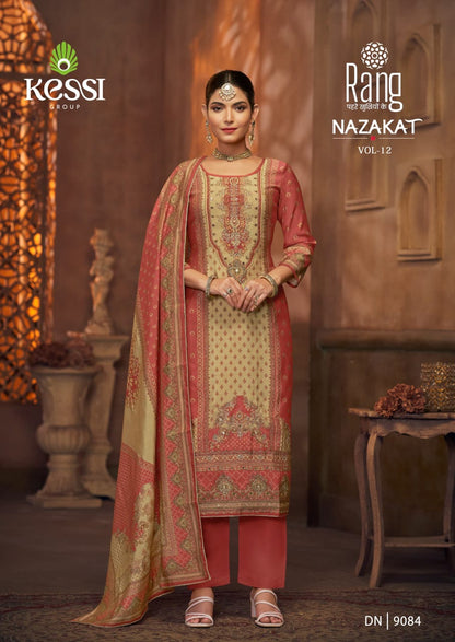 Nazakat Vol 12 Kessi Rang Muslin Pant Style Suits Wholesale Rate