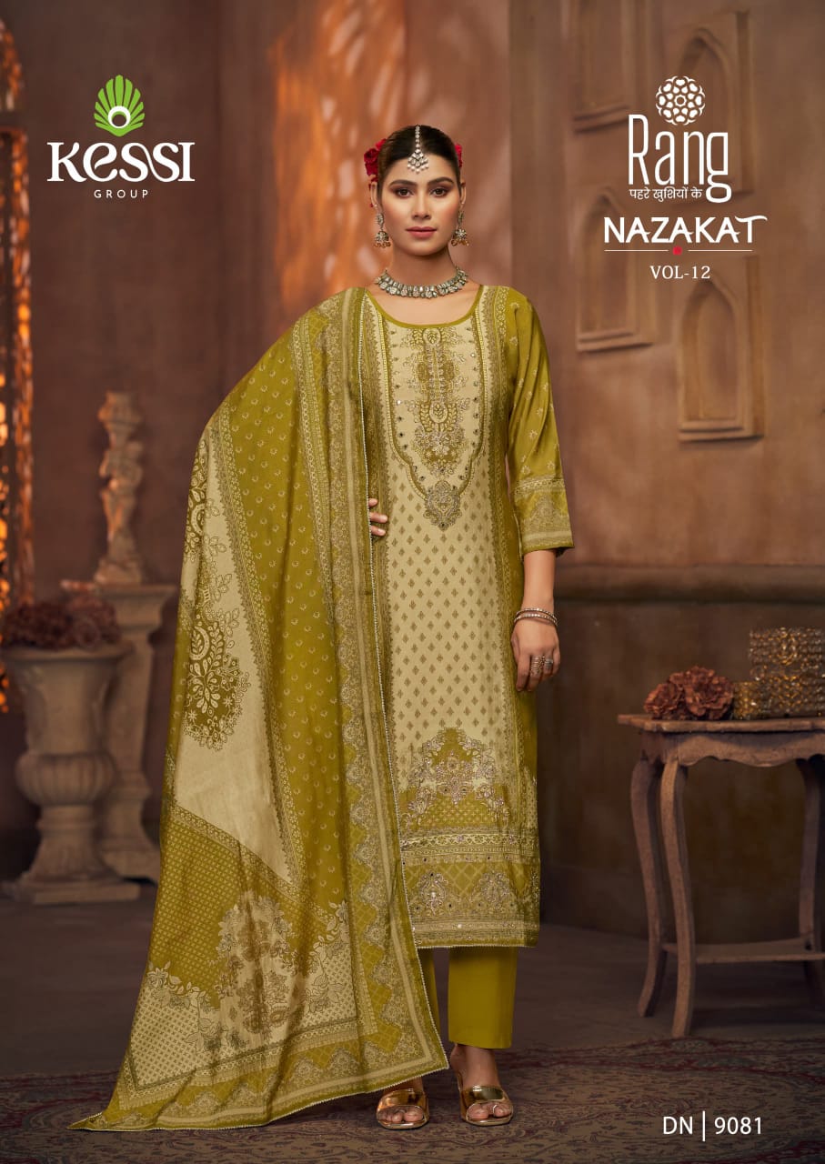 Nazakat Vol 12 Kessi Rang Muslin Pant Style Suits Wholesale Rate