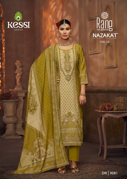 Nazakat Vol 12 Kessi Rang Muslin Pant Style Suits Wholesale Rate