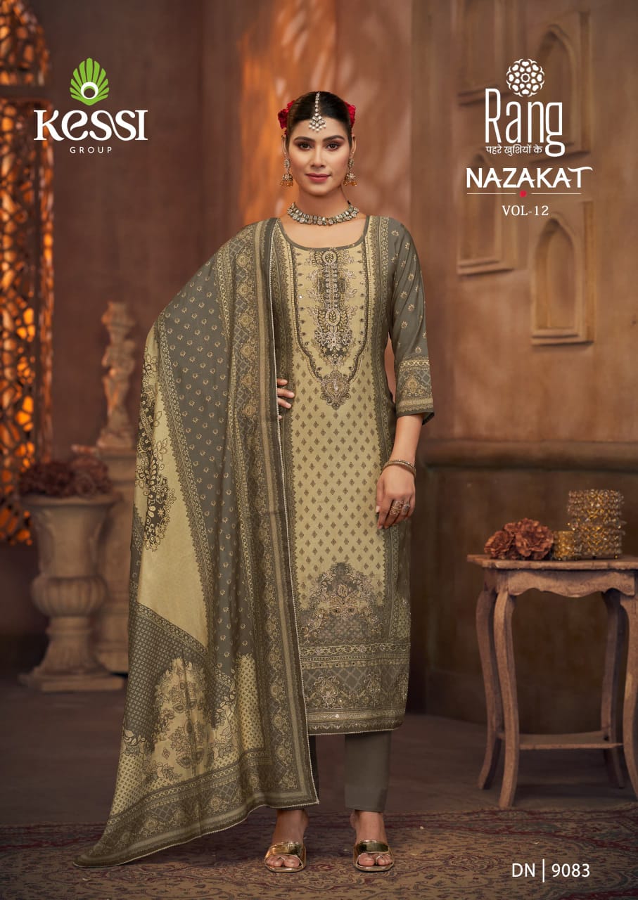 Nazakat Vol 12 Kessi Rang Muslin Pant Style Suits Wholesale Rate