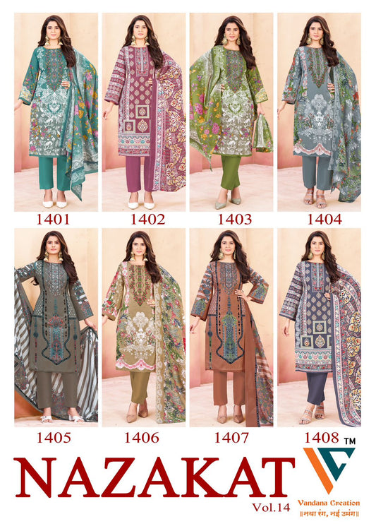 Nazakat Vol 14 Vandana Creation Soft Cotton Karachi Salwar Suits Manufacturer Ahmedabad