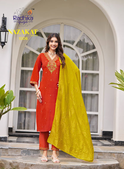 Nazakat Vol 1 Radhika Lifestyle Vertican Readymade Pant Style Suits Manufacturer Ahmedabad