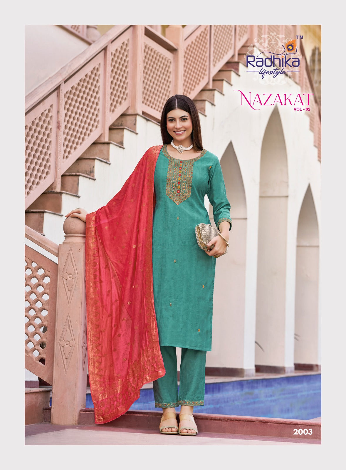 Nazakat Vol 2 Radhika Lifestyle Vertican Readymade Pant Style Suits Exporter Ahmedabad