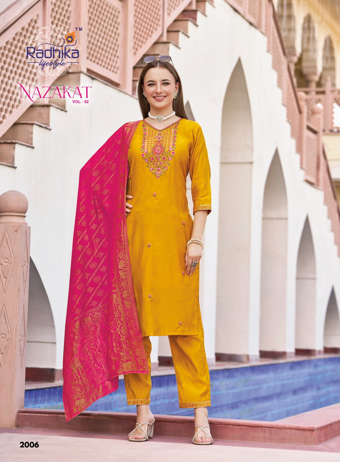 Nazakat Vol 2 Radhika Lifestyle Vertican Readymade Pant Style Suits Exporter Ahmedabad