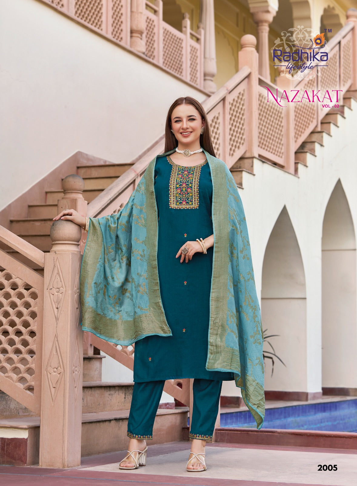 Nazakat Vol 2 Radhika Lifestyle Vertican Readymade Pant Style Suits Exporter Ahmedabad