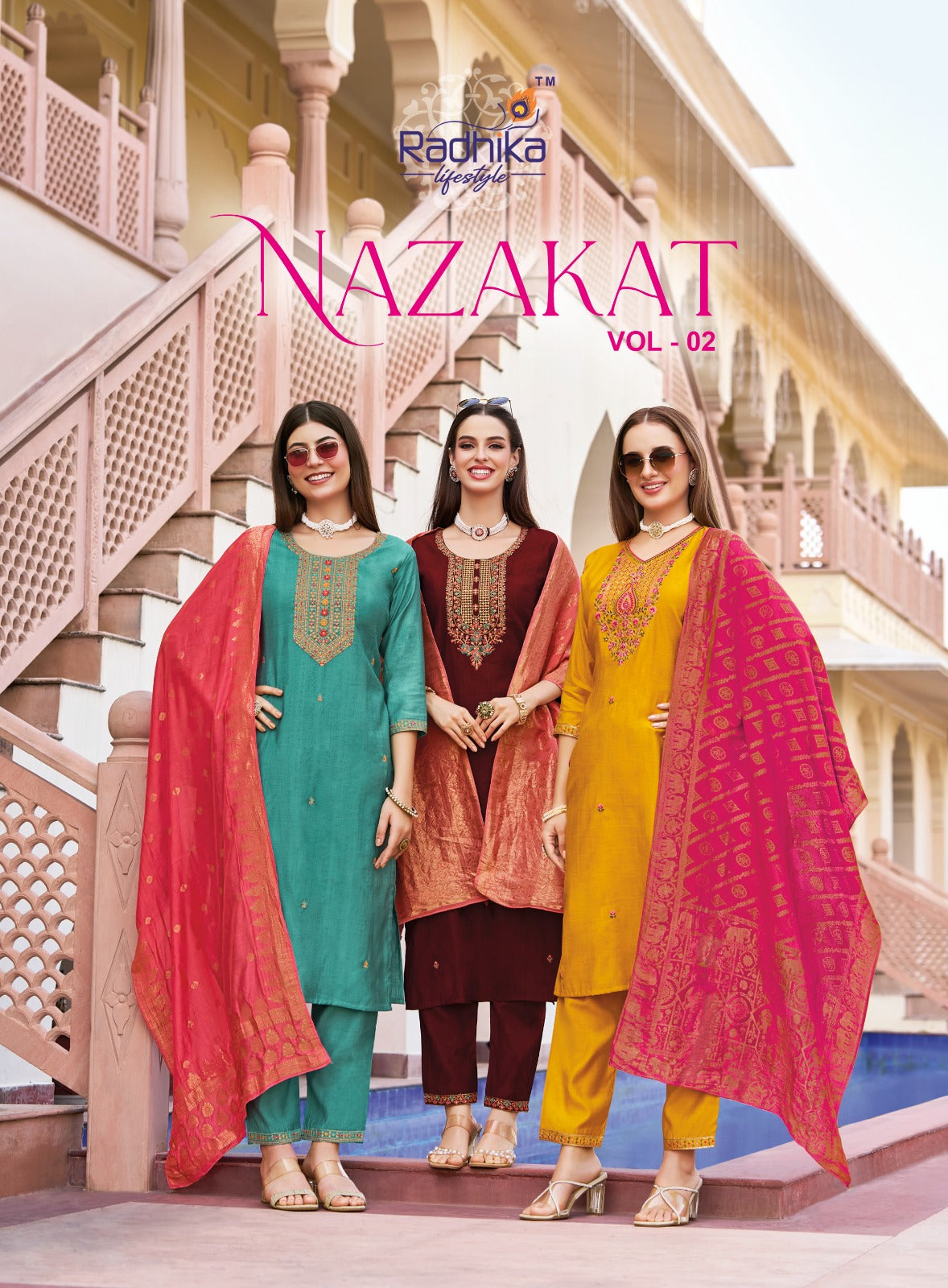 Nazakat Vol 2 Radhika Lifestyle Vertican Readymade Pant Style Suits Exporter Ahmedabad