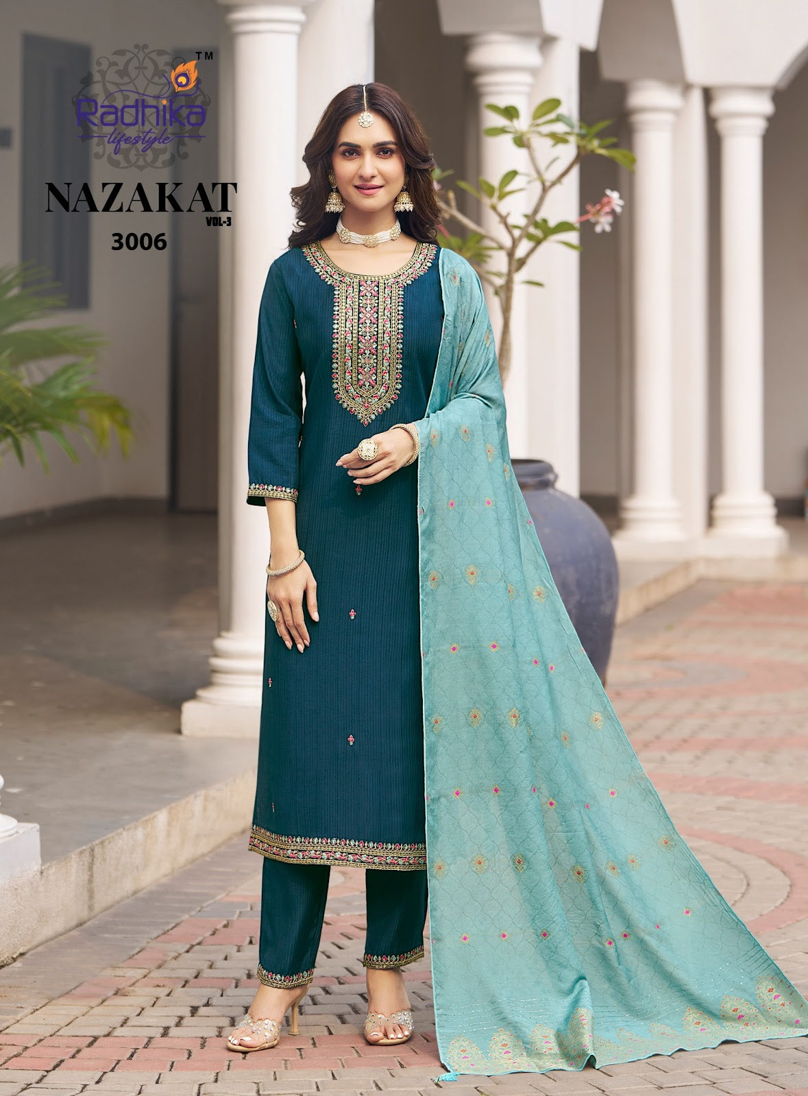 Nazakat Vol 3 Radhika Lifestyle Berlin Readymade Pant Style Suits Supplier Gujarat