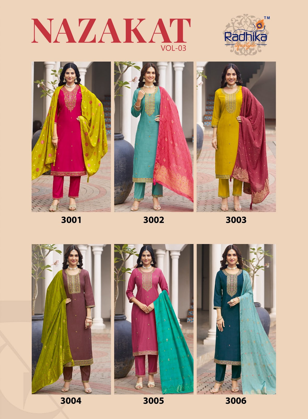 Nazakat Vol 3 Radhika Lifestyle Berlin Readymade Pant Style Suits Supplier Gujarat