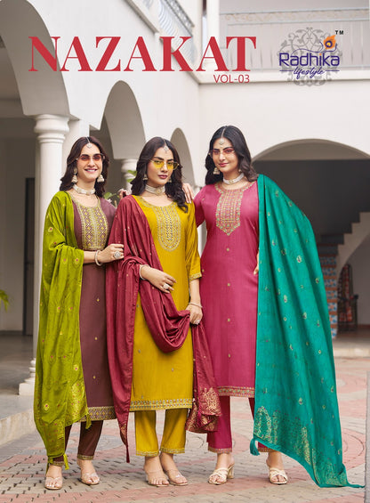 Nazakat Vol 3 Radhika Lifestyle Berlin Readymade Pant Style Suits Supplier Gujarat