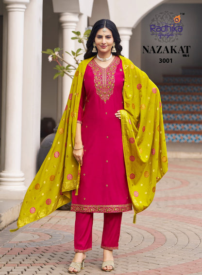 Nazakat Vol 3 Radhika Lifestyle Berlin Readymade Pant Style Suits Supplier Gujarat