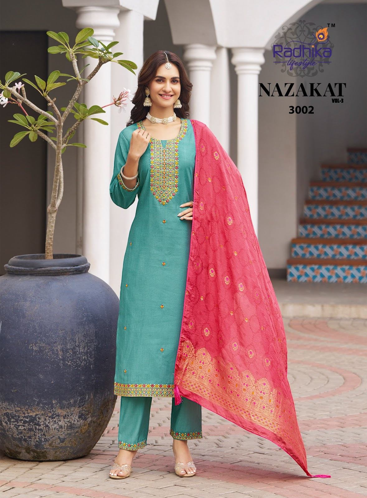 Nazakat Vol 3 Radhika Lifestyle Berlin Readymade Pant Style Suits Supplier Gujarat