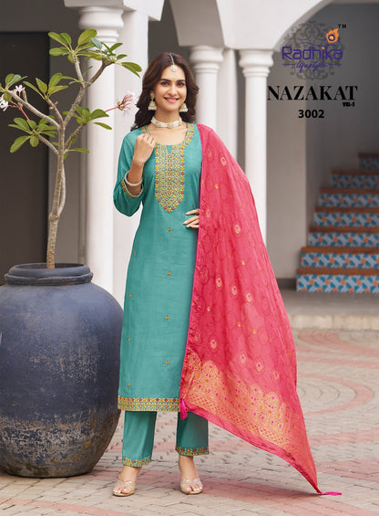 Nazakat Vol 3 Radhika Lifestyle Berlin Readymade Pant Style Suits Supplier Gujarat