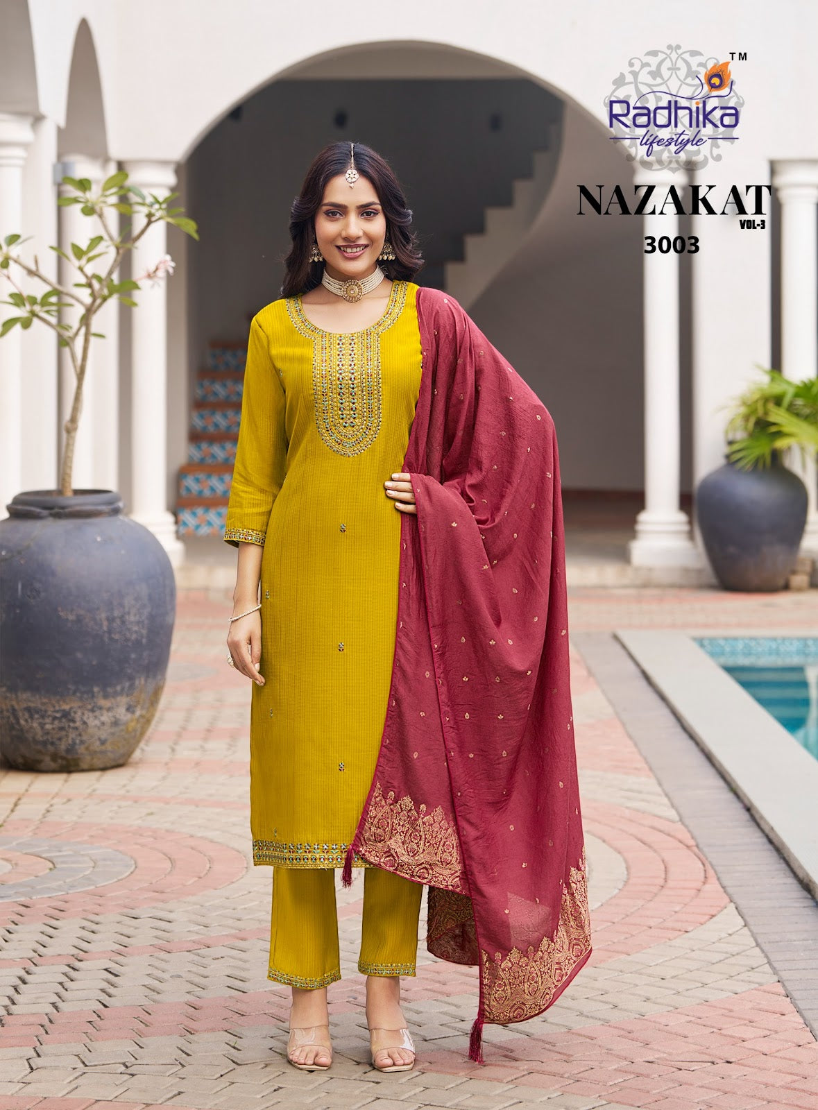 Nazakat Vol 3 Radhika Lifestyle Berlin Readymade Pant Style Suits Supplier Gujarat