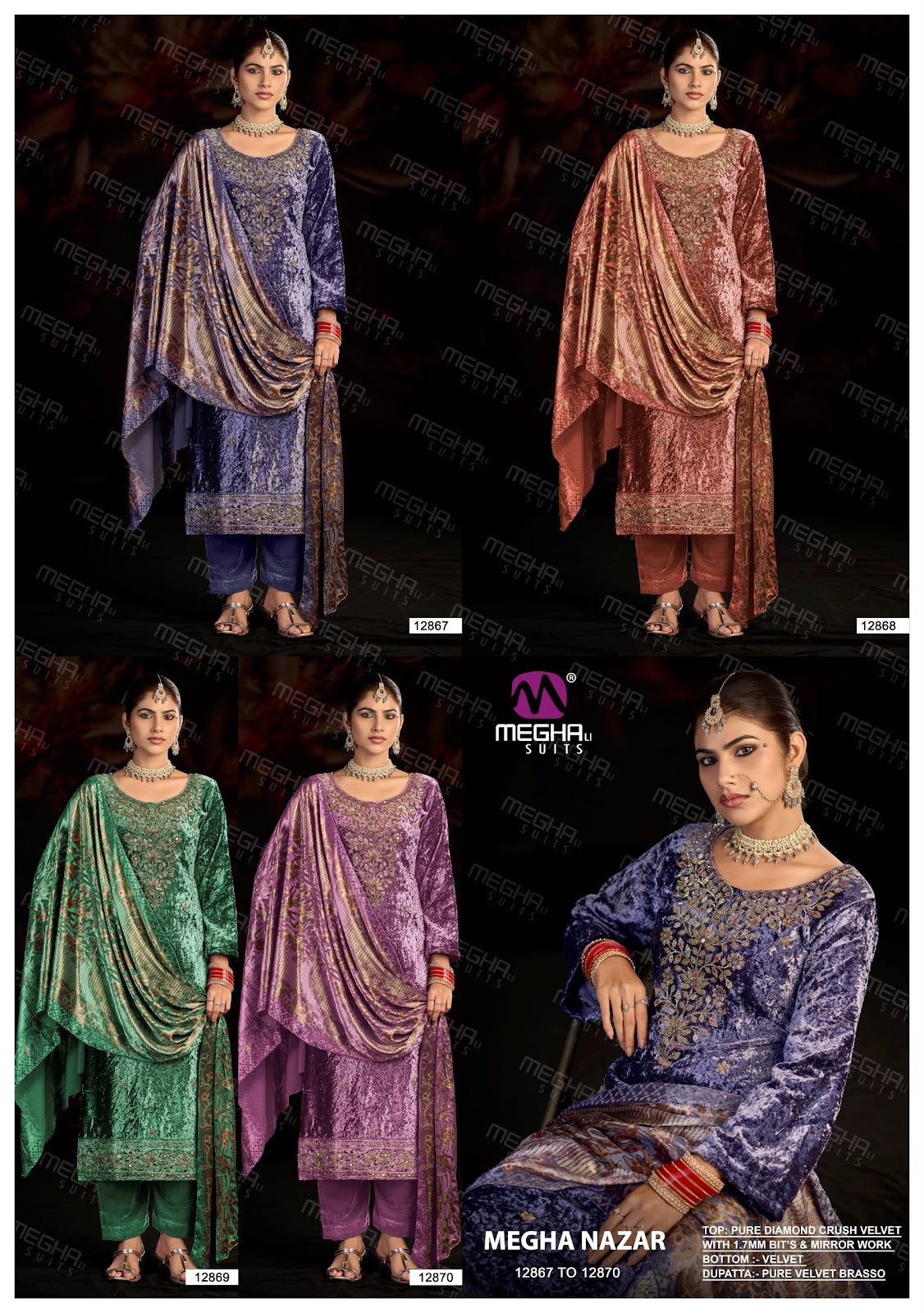 Nazar Megha Crush Velvet Suits Manufacturer India