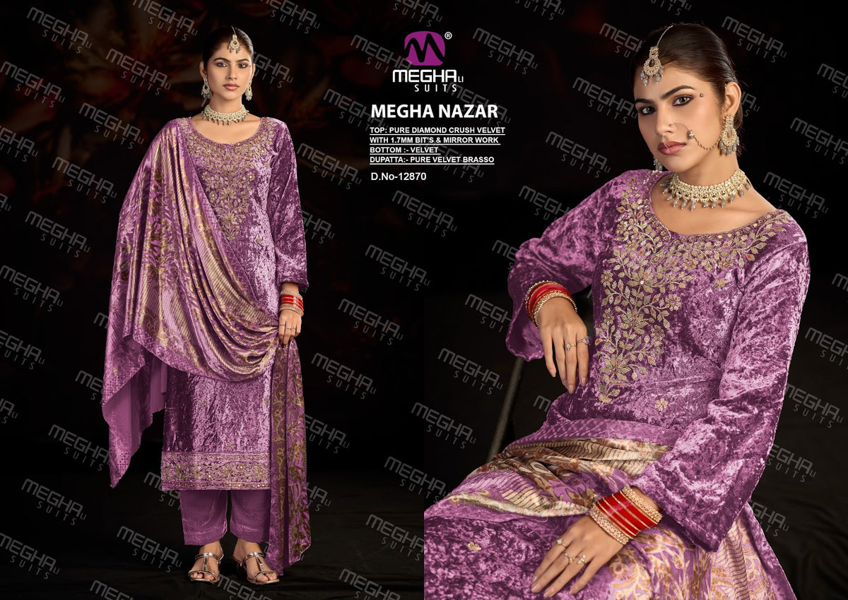 Nazar Megha Crush Velvet Suits Manufacturer India