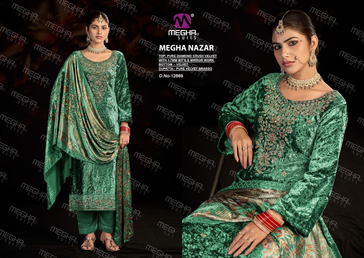 Nazar Megha Crush Velvet Suits Manufacturer India