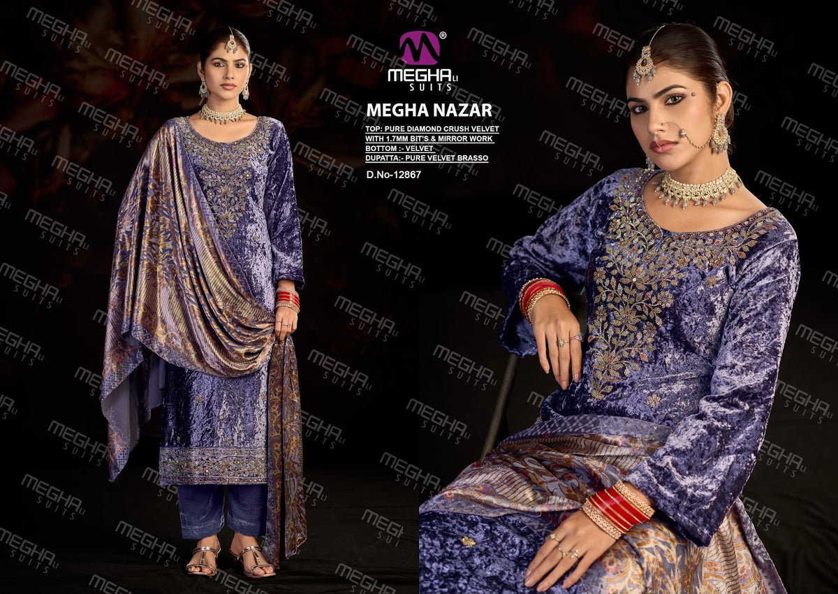Nazar Megha Crush Velvet Suits Manufacturer India