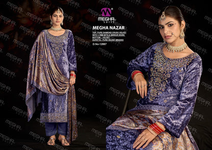 Nazar Megha Crush Velvet Suits Manufacturer India