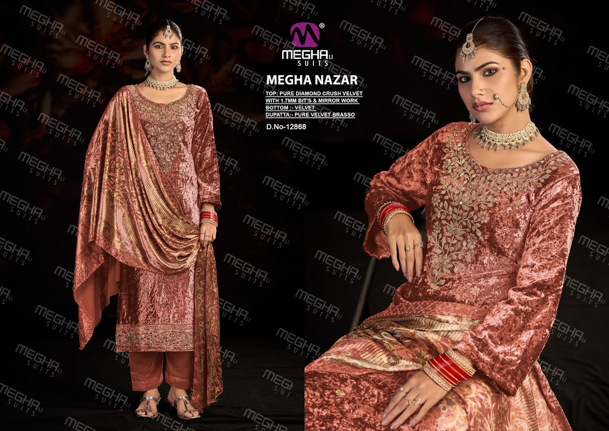Nazar Megha Crush Velvet Suits Manufacturer India