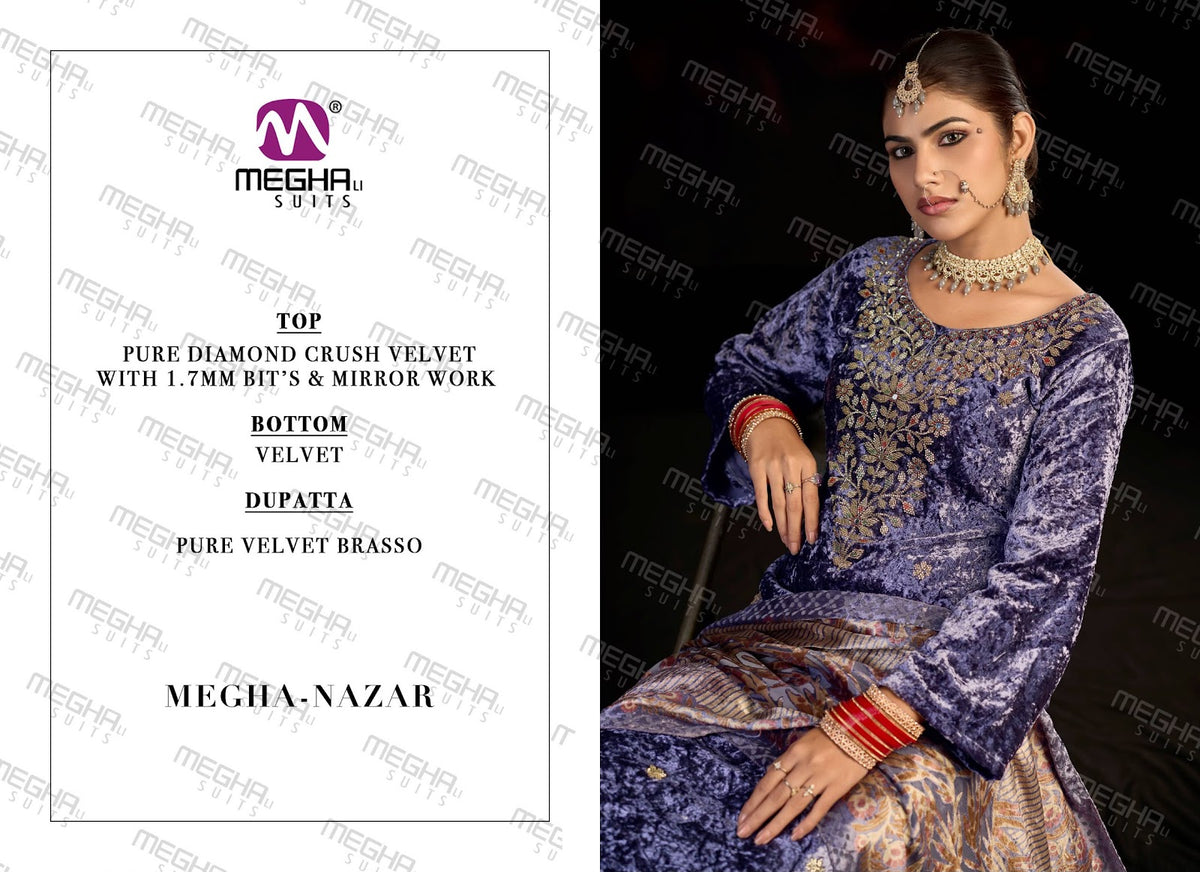 Nazar Megha Crush Velvet Suits Manufacturer India