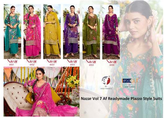 Nazar Vol 7 Af Organza Readymade Plazzo Style Suits Exporter Ahmedabad