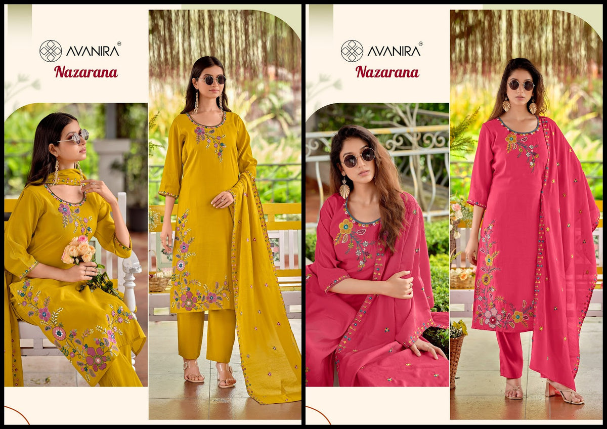 Nazarana Avanira Mal Chanderi Readymade Pant Style Suits Exporter Ahmedabad