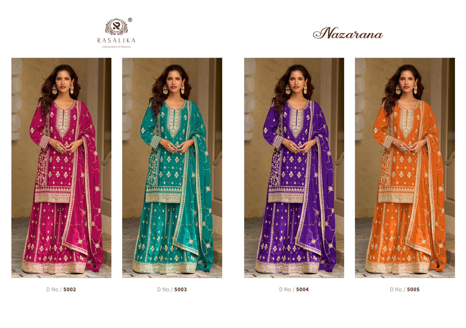 Nazarana Rasalika Chinnon Silk Pakistani Readymade Suits Wholesaler
