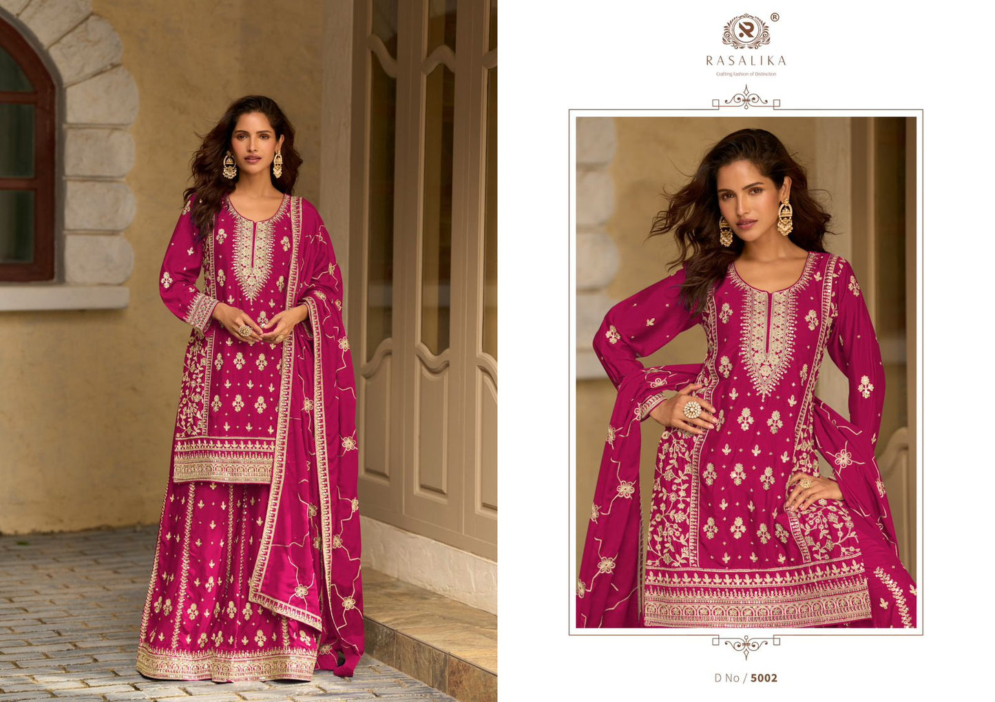 Nazarana Rasalika Chinnon Silk Pakistani Readymade Suits Wholesaler