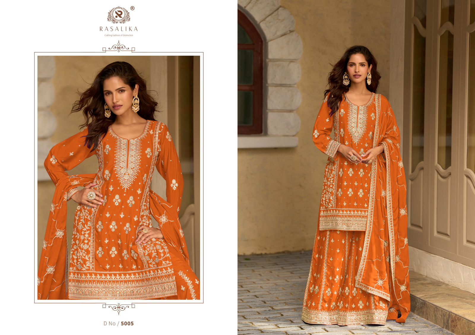 Nazarana Rasalika Chinnon Silk Pakistani Readymade Suits Wholesaler