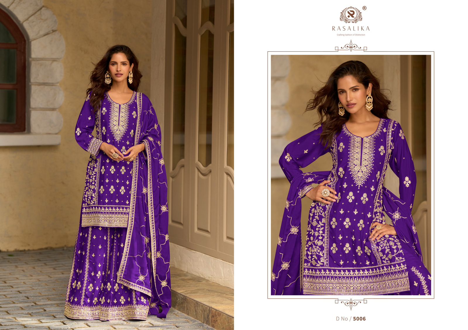 Nazarana Rasalika Chinnon Silk Pakistani Readymade Suits Wholesaler