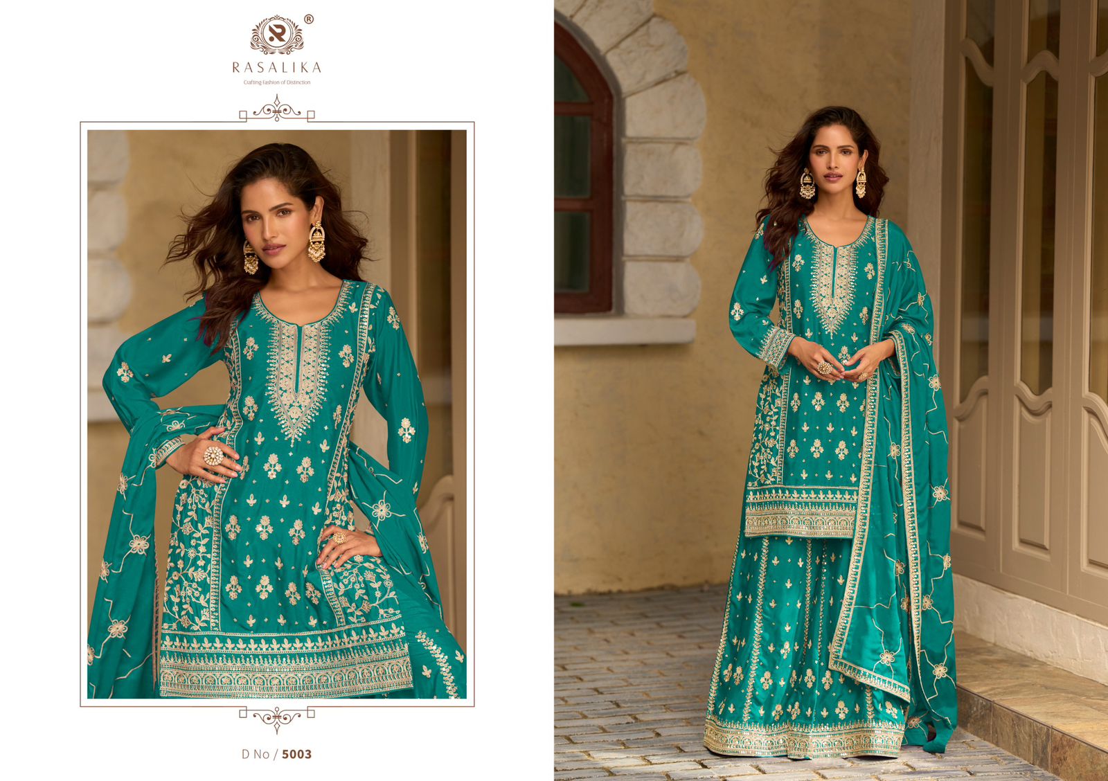 Nazarana Rasalika Chinnon Silk Pakistani Readymade Suits Wholesaler