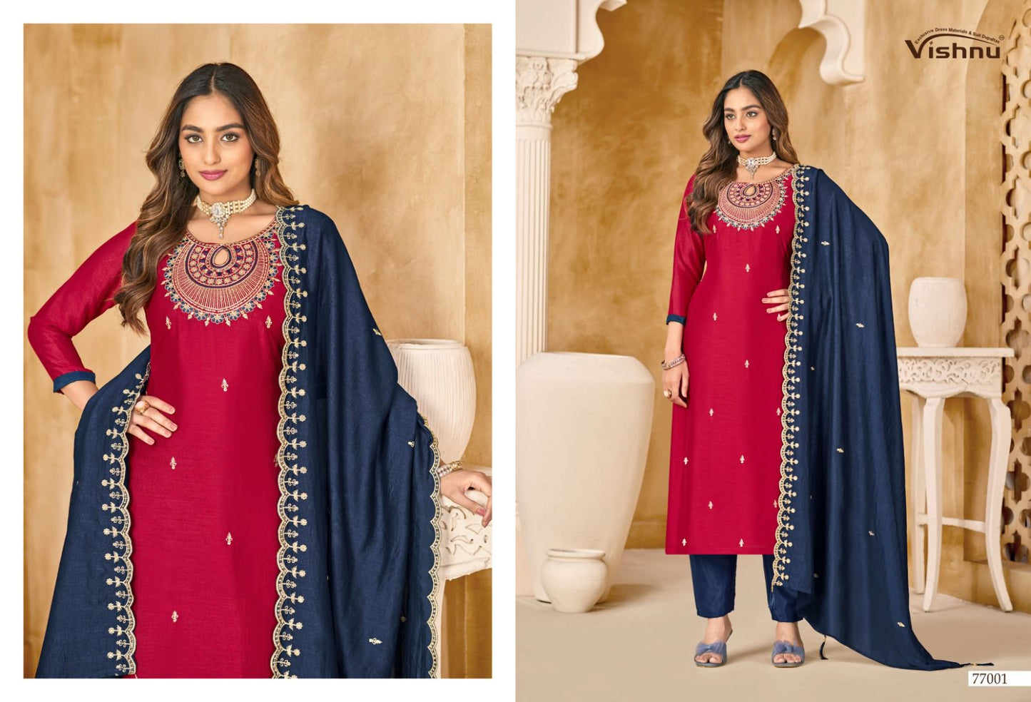 Nazariya Vishnu Impex Vichitra Silk Pant Style Suits Supplier India