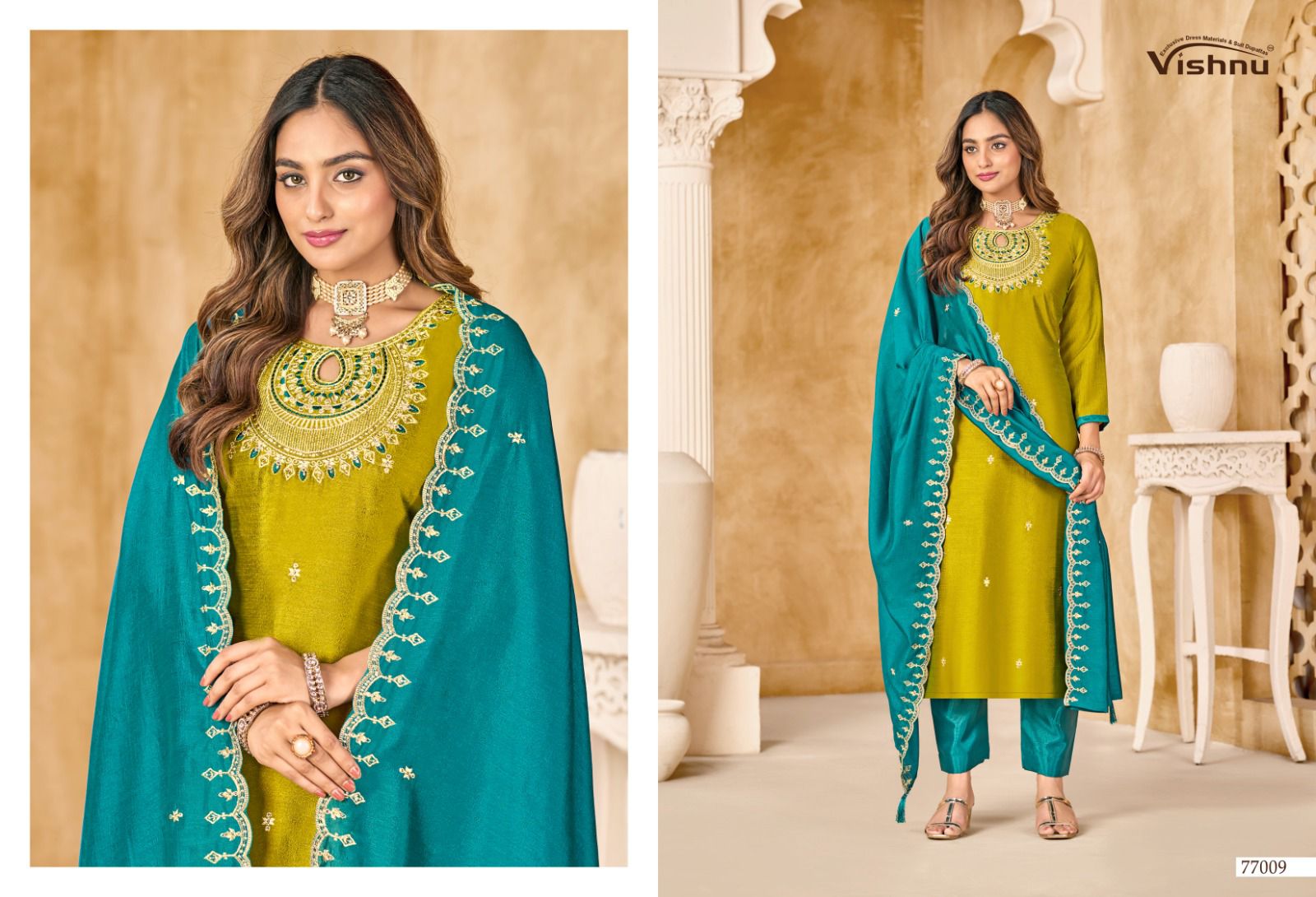 Nazariya Vishnu Impex Vichitra Silk Pant Style Suits Supplier India