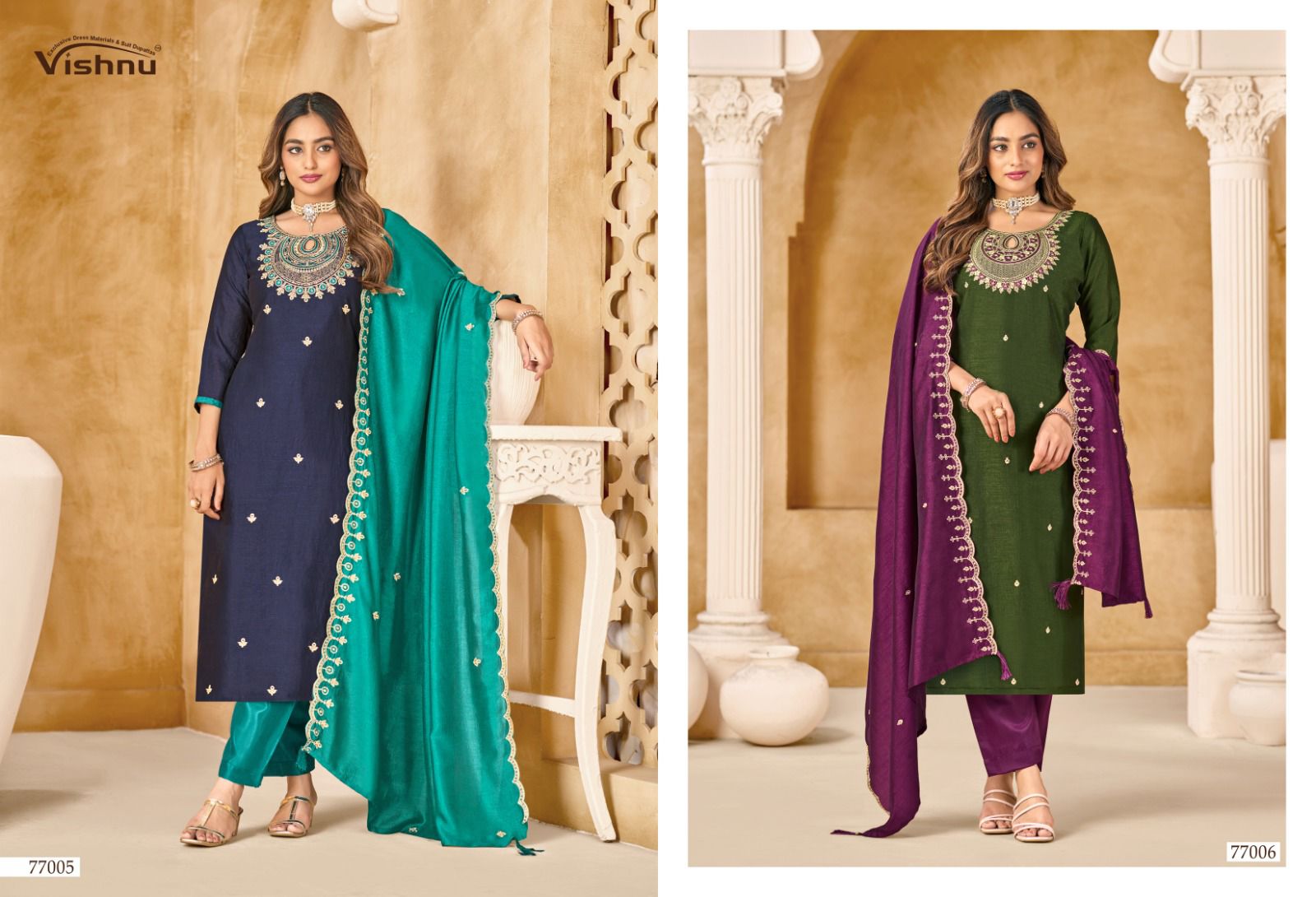 Nazariya Vishnu Impex Vichitra Silk Pant Style Suits Supplier India