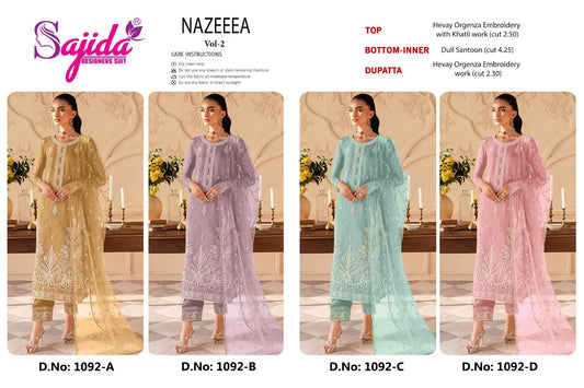 Nazeeea Vol 2 Sajida Organza Pakistani Salwar Suits Supplier