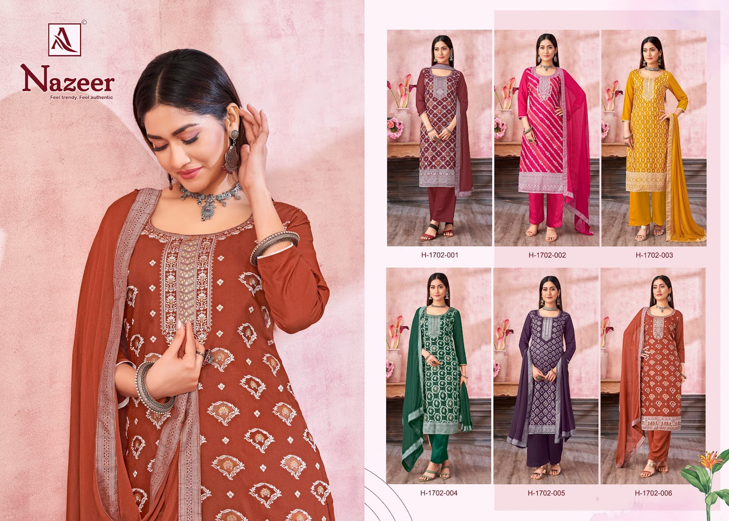 Nazeer Alok Muslin Jacquard Karachi Salwar Suits Wholesaler India