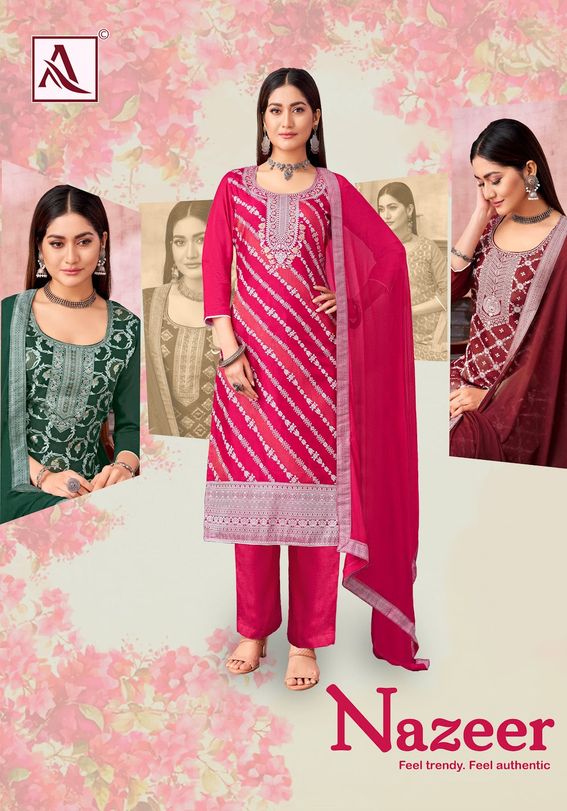 Nazeer Alok Muslin Jacquard Karachi Salwar Suits Wholesaler India