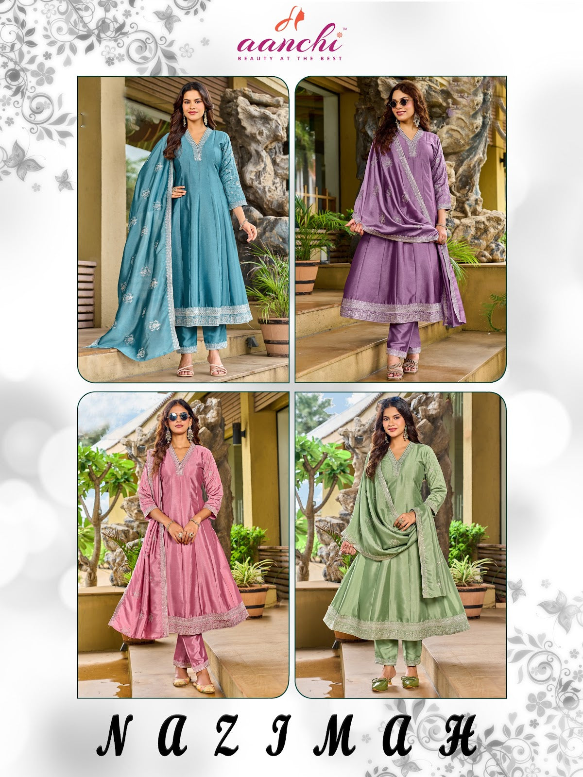 Nazimah Aanchi Crystal Silk Readymade Anarkali Suits Supplier Ahmedabad