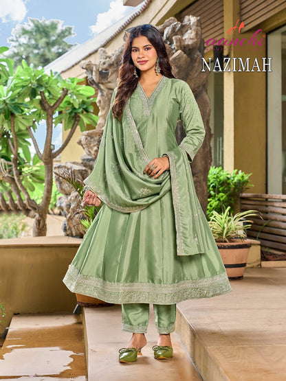 Nazimah Aanchi Crystal Silk Readymade Anarkali Suits Supplier Ahmedabad