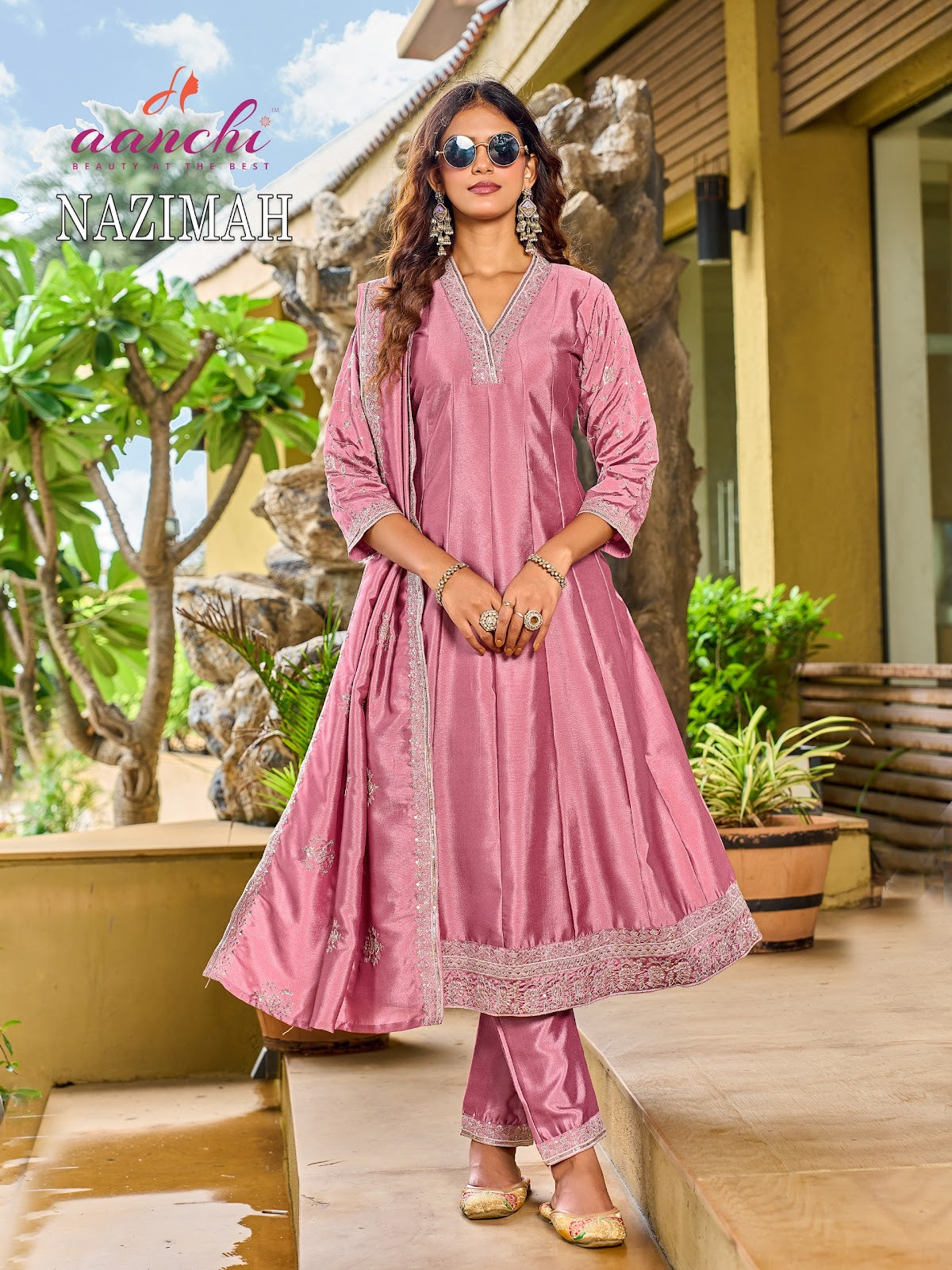 Nazimah Aanchi Crystal Silk Readymade Anarkali Suits Supplier Ahmedabad