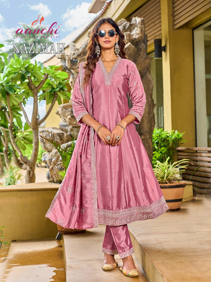 Nazimah Aanchi Crystal Silk Readymade Anarkali Suits Supplier Ahmedabad