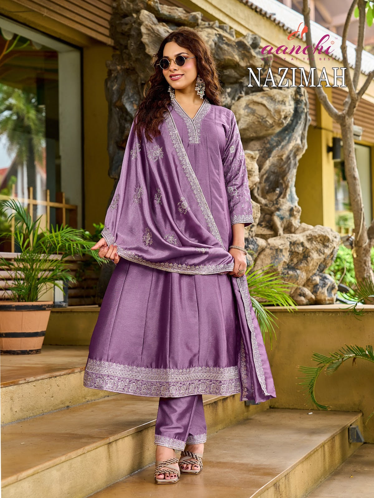 Nazimah Aanchi Crystal Silk Readymade Anarkali Suits Supplier Ahmedabad