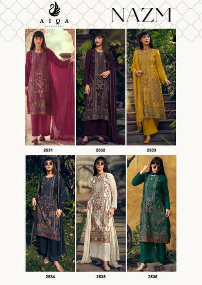 Nazm Aiqa Muslin Silk Pakistani Salwar Suits Supplier Gujarat
