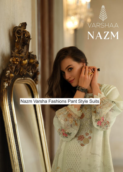 Nazm Varsha Fashions Viscose Muslin Pant Style Suits Supplier Gujarat